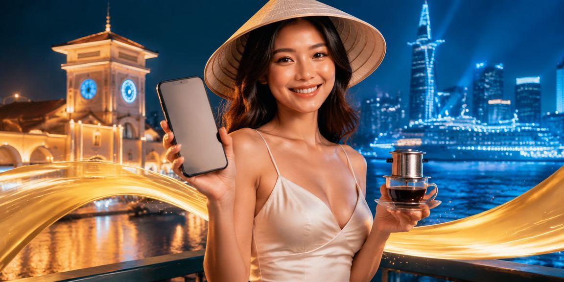 Casino mobile hiện đại tại thành phố Hồ Chí Minh với ly cà phê sáng sớm